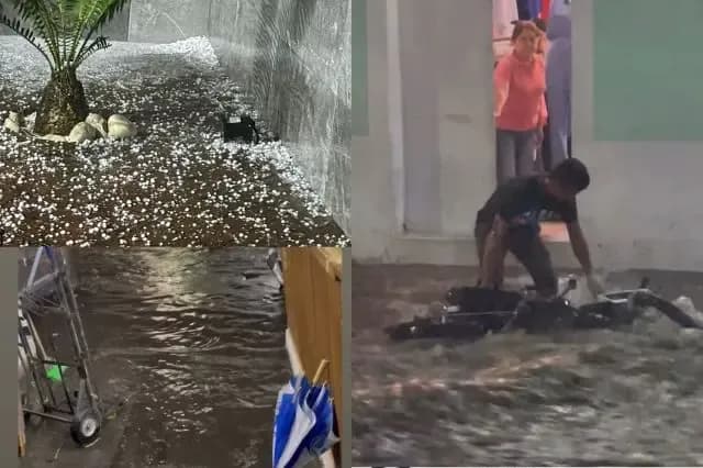 Tromba en Atlixco deja inundaciones, granizo y cortes de luz