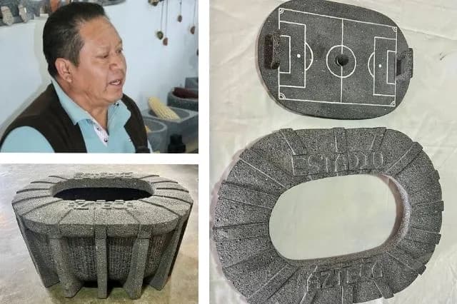 Artesano poblano convierte el Estadio Azteca en un molcajete