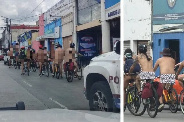 Manifestación ciclonudista sorprende a Puebla este sábado