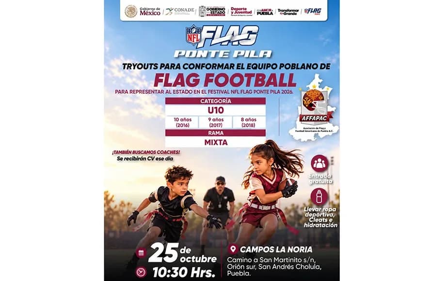 Puebla convoca a visorías de flag football en los Campos La Noria
