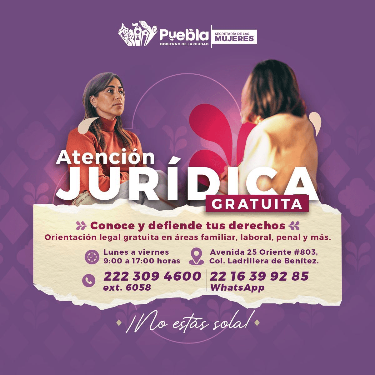 Gobierno de la Ciudad brinda acompañamiento legal y emocional a mujeres en situación de violencia