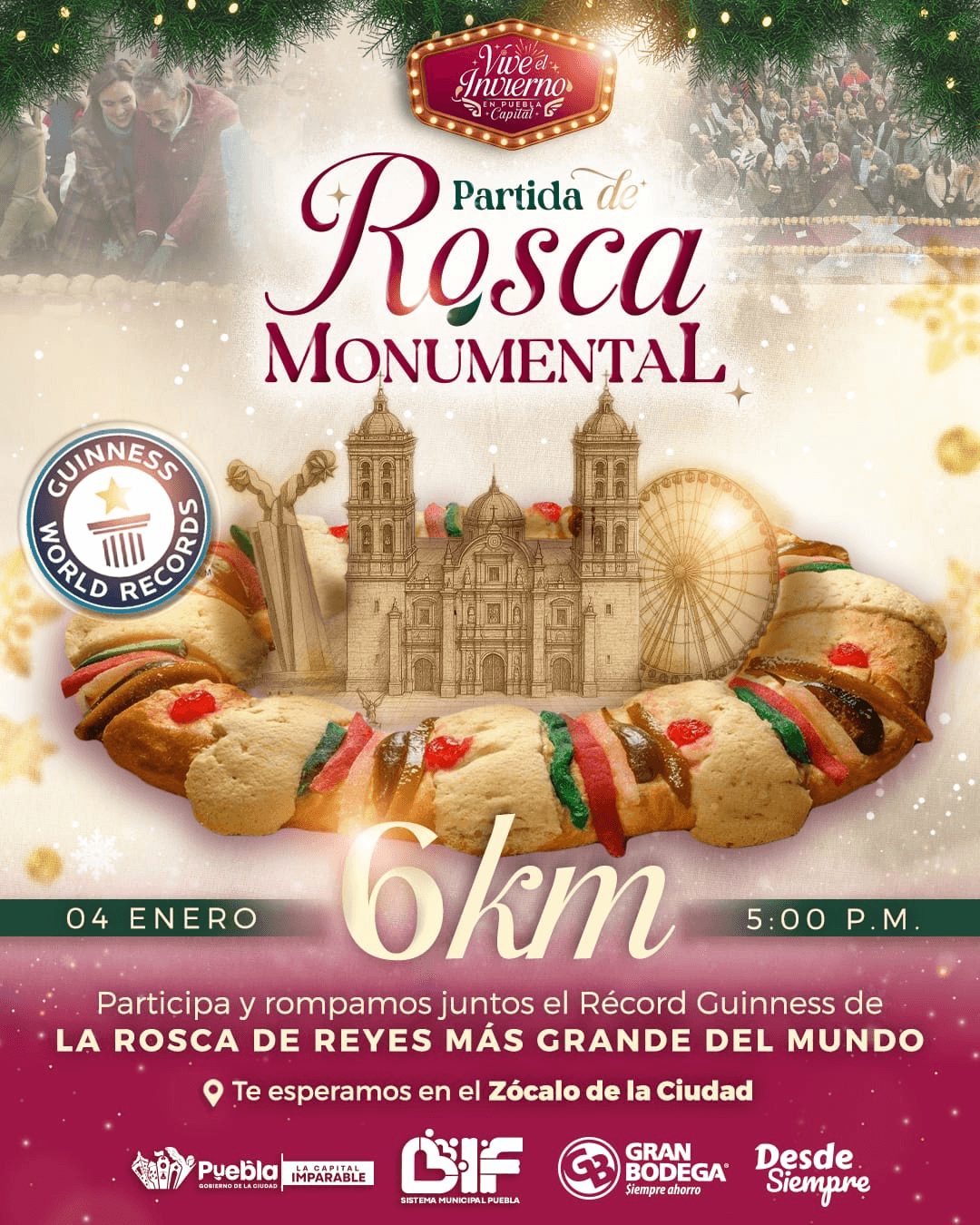 Puebla Capital busca hacer historia con la Rosca de Reyes más grande del mundo